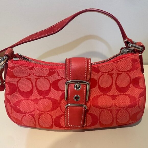 COACH 6362 SIGNATURE CORAL CANVAS MINI DEMI HOBO BUCKLE SHOULDER BAG Suede Trim - Picture 1 of 6